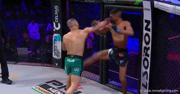 Watch Ali Taleb land crushing knockout punch after snatching Rachid El Hazoume’s foot at PFL event