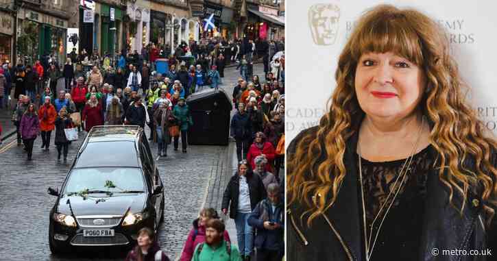 Janey Godley’s coffin passes hundreds of tearful fans lining streets in Scotland ahead of funeral