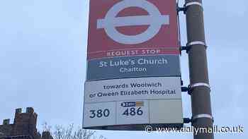 God save the Qween! Transport bosses apologise for misspelling hospital named after Queen Elizabeth on bus stop sign