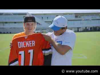 Trevor Zegras and Mason McTavish Visit Chargers to Learn Kicking