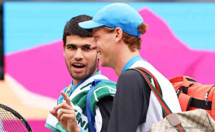 Jannik Sinner, Carlos Alcaraz and Novak Djokovic together before the Australian Open