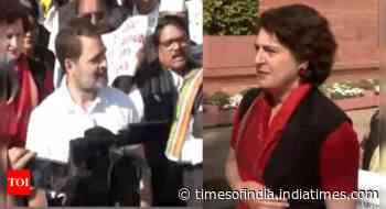 Watch: Opposition leaders including Rahul Gandhi, Priyanka protest outside Parliament over Adani issue