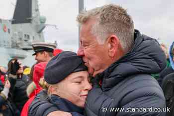 Sailors on Royal Navy destroyer home for Christmas after six-month mission