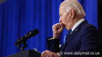 Joe Biden, 82, winces as he coughs through remarks on labor policies