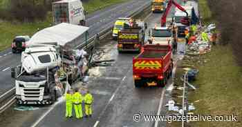 Video shows A19 clear-up operation after HGV collision closes carriageway for 10 hours