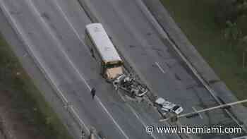 Person rushed to hospital after crash involving school bus in NW Miami-Dade