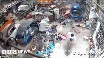 Garage CCTV shows moment earthquake hits Vanuatu