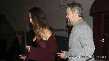 Matt Damon continues rocking his scruffy beard as he enjoys dinner with wife Luciana Barroso in Beverly Hills