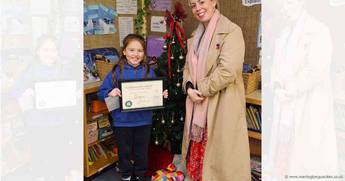 Warrington South MP crowns talented year three pupil as winner of Christmas card comp