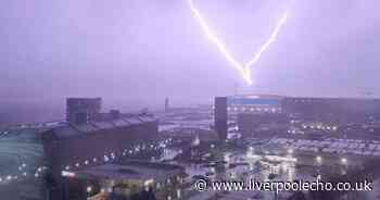 Dramatic video shows moment lightning strikes near Everton's new stadium