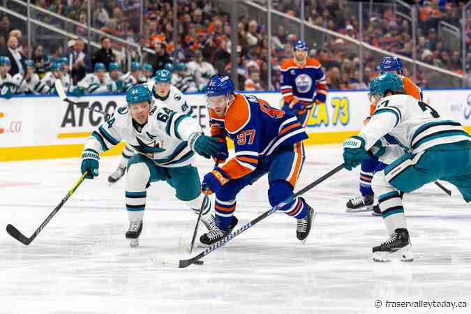 Oilers engineer late rally to tip Sharks 3-2 in OT