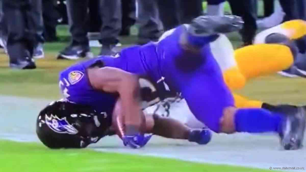 Scary moment Ravens' Justice Hill lies motionless with head injury before being ruled out with concussion