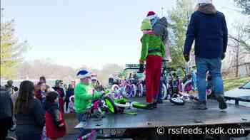 Biking group gifts families free bicycles and toys in St. Charles