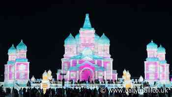 Stunning photos of mammoth ice palaces and snow sculptures in -25C temperatures at Chinese festival