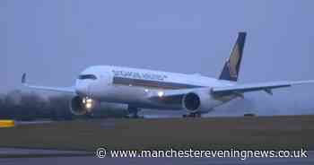 Moment pilot aborts landing and performs 'go around' due to strong winds at Manchester Airport