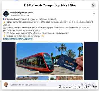 Ligne d'Azur offre six mois de tram pour 2,35 euros sur Facebook? C’est une arnaque