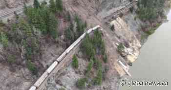 Drone video shows train derailment near Boston Bar