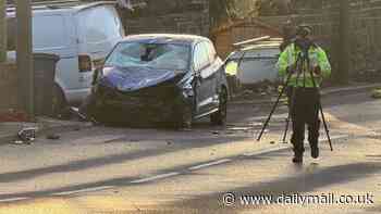 Man, 56, dies and one-year-old boy left fighting for his life after car crashes into two pedestrians