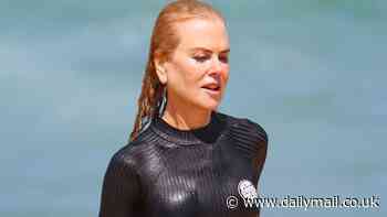 Bond girl! Nicole Kidman, 57, shows off her incredibly toned figure in a tiny wetsuit at a Sydney beach alongside her mini-me niece Lucia, 26