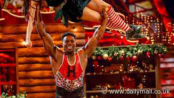 Gladiators star Harry Aikines-Aryeetey admits it's 'nice to wear sequins' for Strictly's Christmas special as he slips his muscles into a bejewelled bodysuit and lifts partner Nancy Xu above his head during showstopping routine