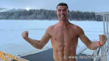 Cristiano Ronaldo strips down to his shorts in the snow in Lapland... but is BANNED from joining in an activity with girlfriend Georgina and their kids