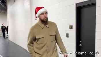 Festive Travis Kelce wears Santa hat into Chiefs-Steelers game as fans hope for Taylor Swift Christmas cameo