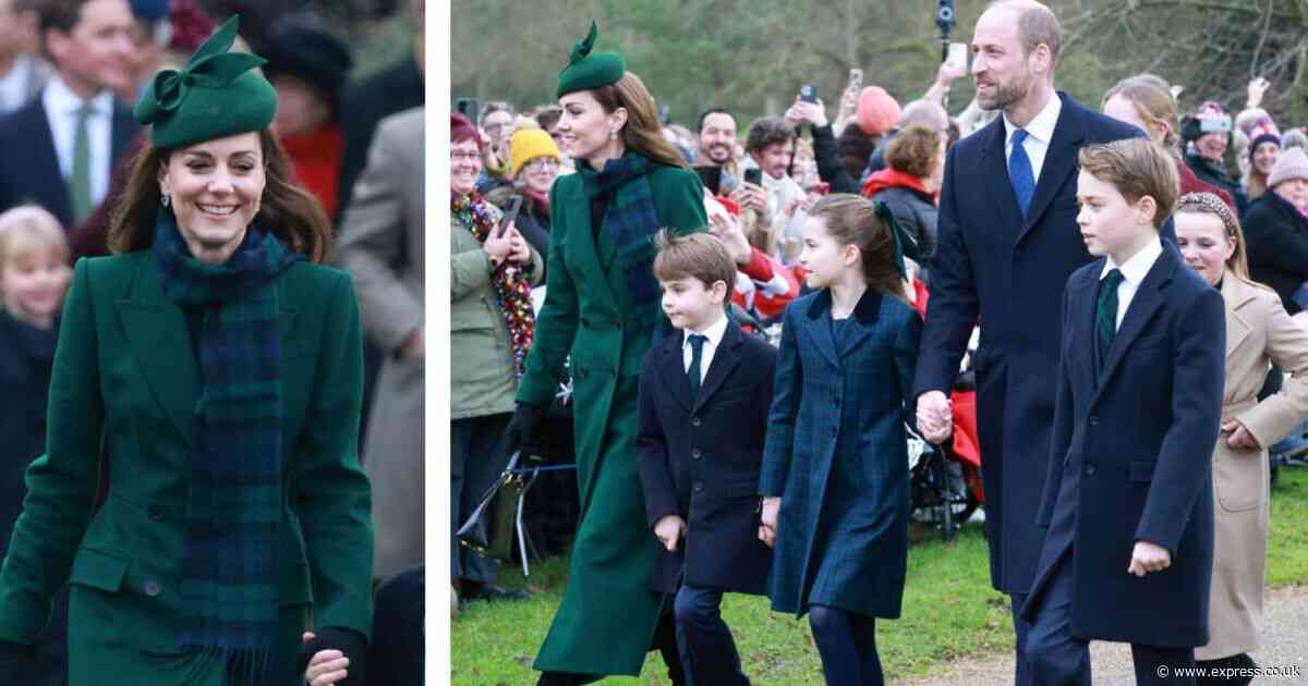 Princess Kate beams in festive green as she steps out with her family on Christmas morning