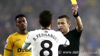 Bruno Fernandes receives THIRD red card of the season - after Man United star dives in on Nelson Semedo at start of second half against Wolves