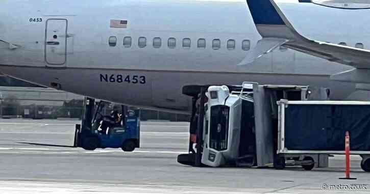 Plane crashes into truck and flips it at airport tarmac