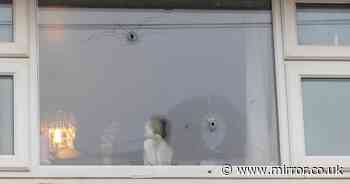 Photos show home's window riddled with bullet holes after 'gunman on bike' opens fire