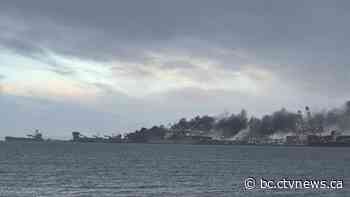 Massive fire at port in Delta, B.C., Saturday morning