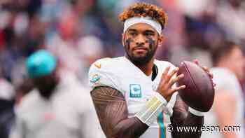 Dolphins downgrade Tua to doubtful with hurt hip