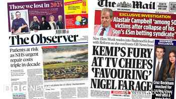 The Papers: NHS 'repair costs triple' and Badenoch 'fury' at Farage's TV time