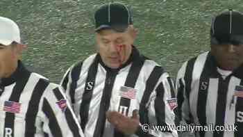 Referee left bloodied after suffering gruesome cut in wild brawl at college football game