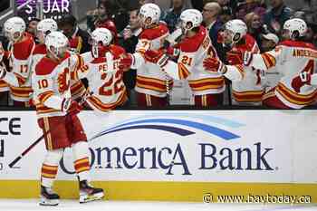 Jonathan Huberdeau scores twice as Calgary Flames beat San Jose Sharks 3-1