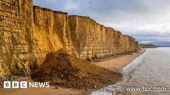 Cliff collapse blocks beach on Jurassic Coast