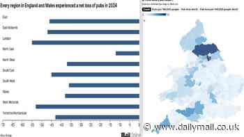 Death of the Great British boozer: Interactive map reveals the biggest 'pub deserts' - as data shows there's now fewer watering holes than ever