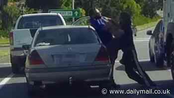 Wild scenes as a Mercedes driver and a mullet-haired motorist throw punches during road rage brawl on the Gold Coast