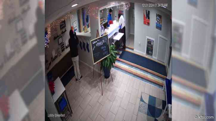 'Coffee break bandits': Robbery suspect helps self to free coffee while holding up a Motel 6, video shows