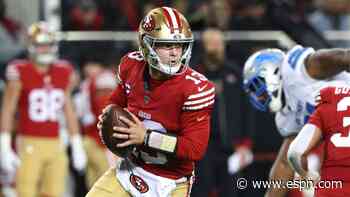 49ers' Purdy has bruised elbow, likely out Sunday