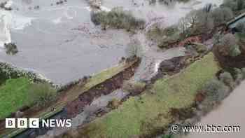 UK flooding: Aerial video shows collapsed Cheshire canal