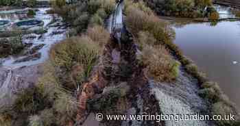 Drone footage shows collapsed canal as banks completely give way due to flooding