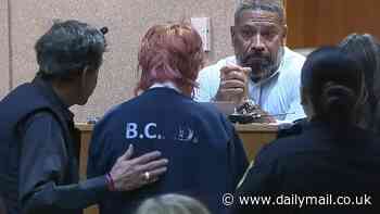 Moment pink-haired girl, 14, appears in Texas court 'after stabbing her stepfather to death'