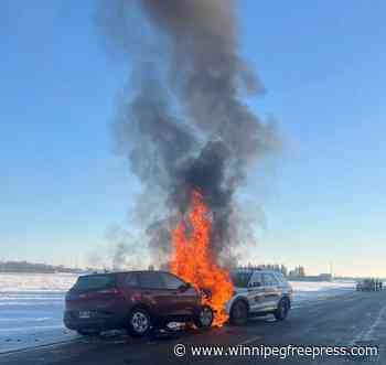 RCMP vehicle catches fire after collision