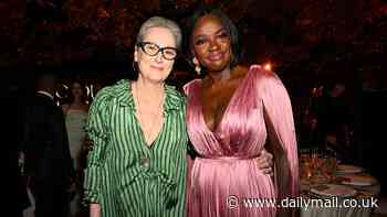 Viola Davis stuns in a satin pink floor-length gown as she joins glamorous Meryl Streep at star-studded Golden Gala bash