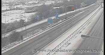 Photos show snow covering M6, M62 and M61 as sections of roads and motorways closed