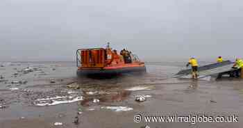 Wirral RNLI hovercraft launched after group stuck in mud near Liverpool Airport