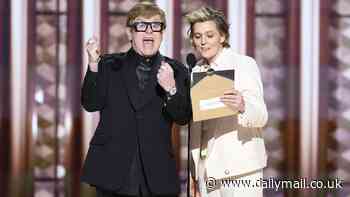 Elton John pokes fun at his regressive eyesight as he presents with Brandi Carlile at 2025 Golden Globe Awards