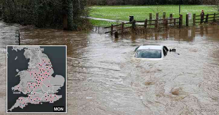 Map shows where 169 flood warnings are in place across the UK