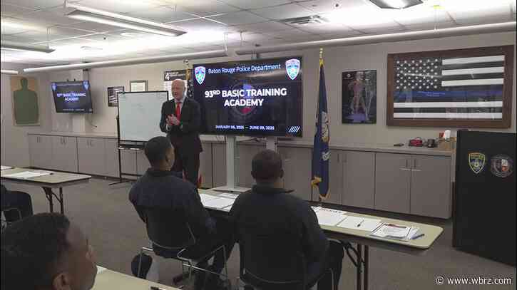 Mayor Sid Edwards addresses BRPD cadets at police headquarters on first Monday morning in office